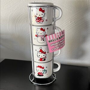 Hello Kitty Festive Ceramic Mug Set 3oz - Red and White Christmas Holiday New